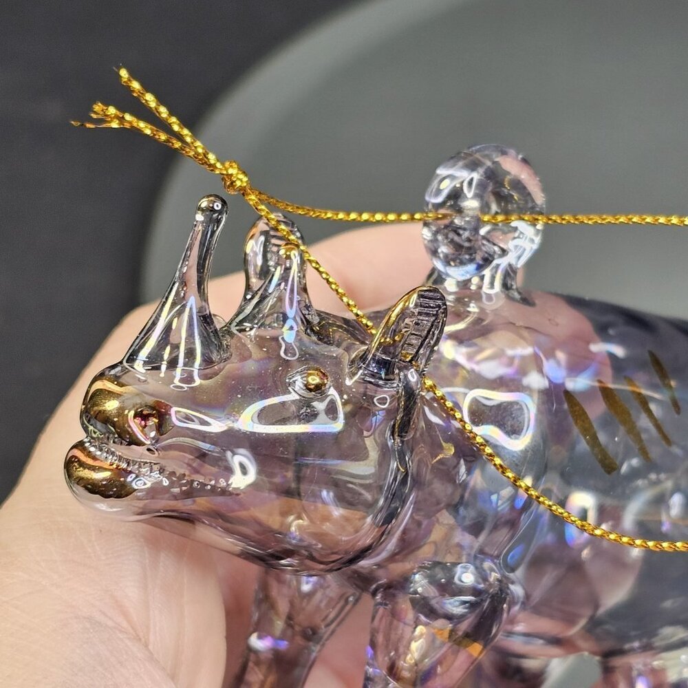 Christmas Ornament Rhino Rhinoceros Figurine Blown Glass Handmade Germany - Picture 10 of 13